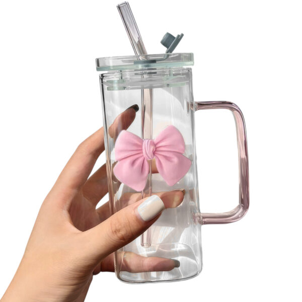 Szklanka do Napojów Smoothie Kubek ze Słomką z Przykrywką Szkło 320ml