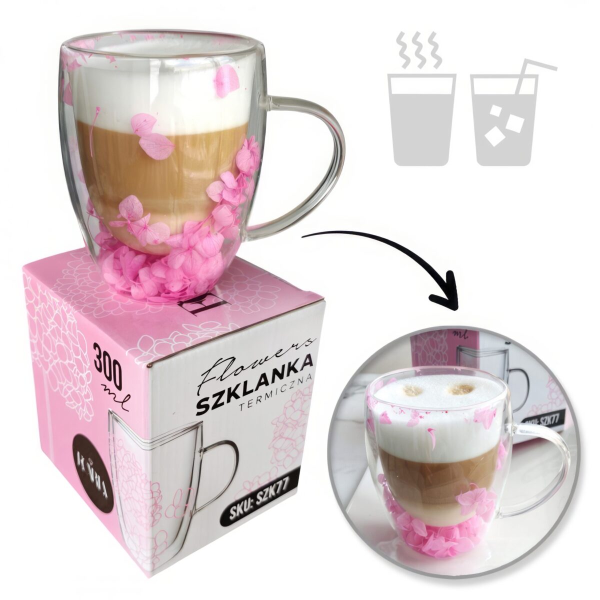 Szklanka do Herbaty Kawy Termiczna z Kwiatami w Środku 300ml - obrazek 7