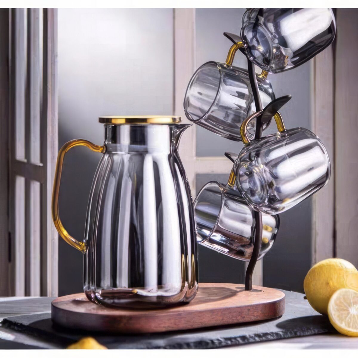 Szklany Dzbanek 1600ml i Szklanki 350ml Zestaw do Napojów Opalizujący Komplet - obrazek 7