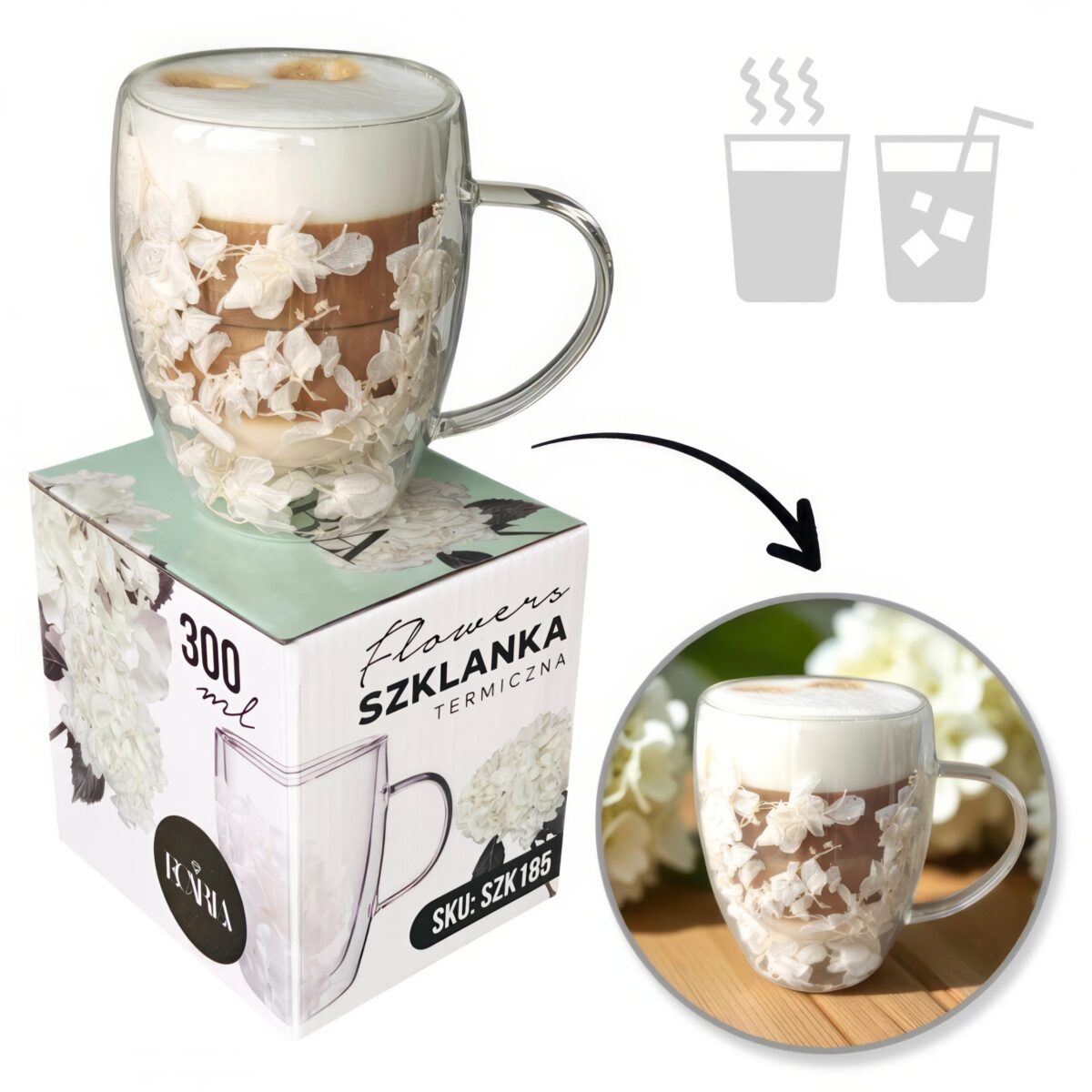 Szklanka Termiczna do Herbaty Kawy z Kwiatami w Środku 300ml - obrazek 5