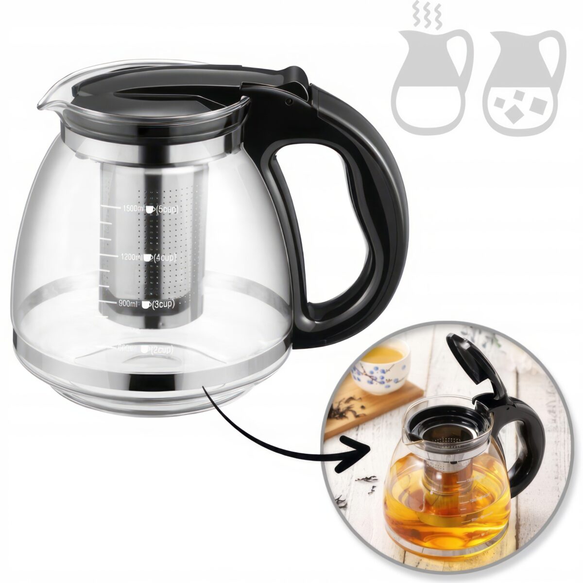 Dzbanek Szklany z Zaparzaczem Zaparzacz Imbryk do Ziół 2l - obrazek 7