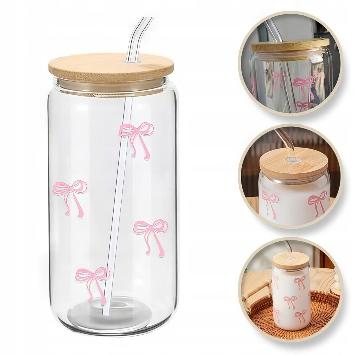 Szklanka Do Smootkie, Napojów ze Słomką Przykrywką 450ml - obrazek 5