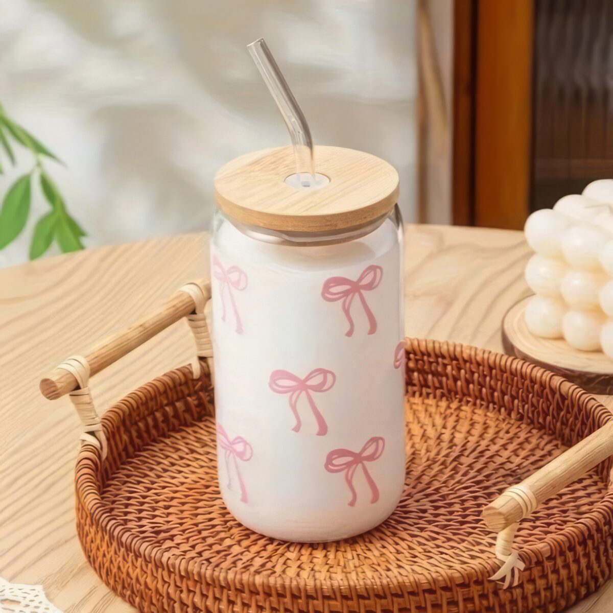 Szklanka Do Smootkie, Napojów ze Słomką Przykrywką 450ml - obrazek 3